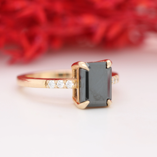 10K Yellow Gold Emerald Shape Moissanite Stone For Proposal Ring | Gift For Her l Gift For Wife l Gift For Girlfriend l Anniversary Gift | Birthday Gift