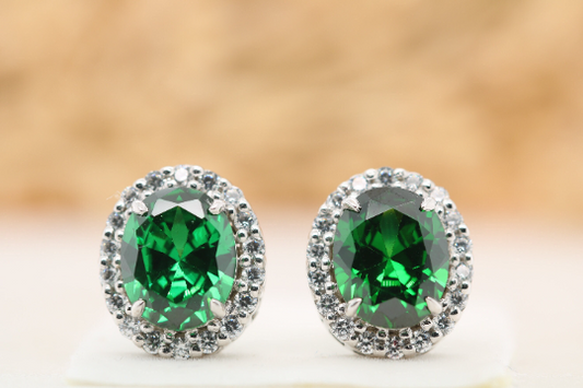 Beautiful Green Onyx Gemstone Oval Shape Earrings | Green Oval Earring | Oval Halo Earring | Push Back Earring | Green Onyx Earring | Gift For Her