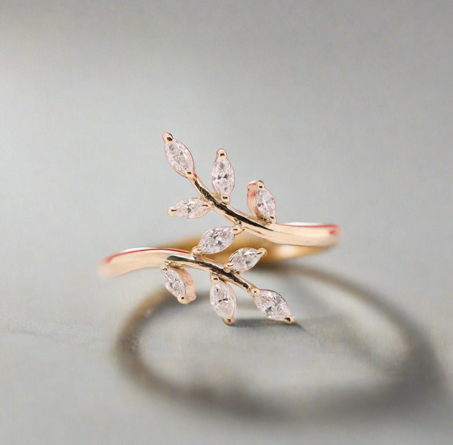 White Marquise Diamond  Gold Engagement Ring