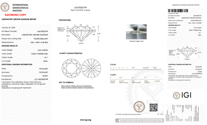 2.63 CT Round Cut Lab Grown Diamond Fancy Pink VS1 IGI Certified | Lab Created Diamond for Rings
