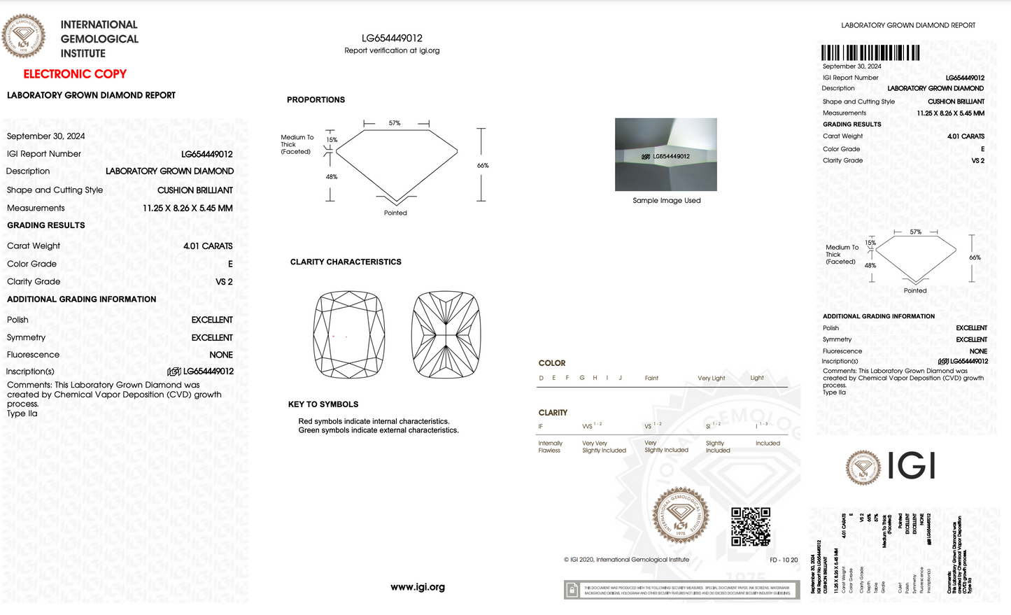 4.01 CT Cushion Cut Lab Grown Diamond E VS2 IGI Certified | Lab Created Diamond for Rings