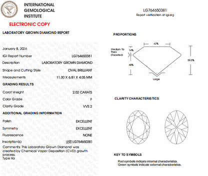2 CT Moval Cut Lab Created Diamond | F Color, VVS2 Clarity, IGI Certified