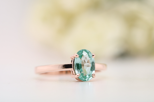 Lovely Light Green Tourmaline Oval Shape Gemstone Ring | 9K Rose Gold Ring | 8 MM Green Oval | Christmas Offers | Gift For Her | Oval Ring
