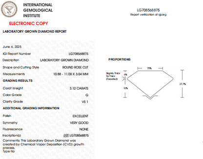 3.12 CT Round Rose Cut Lab Grown Diamond For Pendant | Custom Jewelry