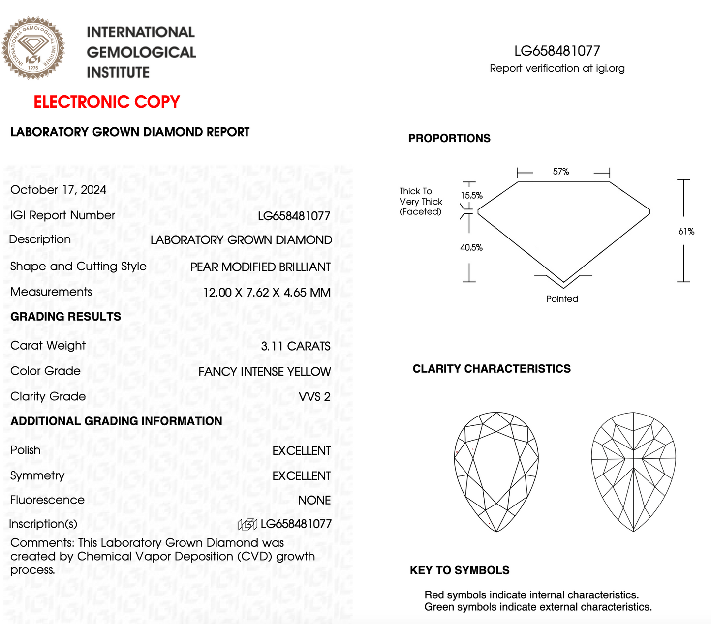 3.11ct Pear Fancy Yellow Lab Diamond IGI VVS2 Sustainable Gem