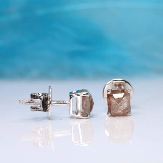 Real emerald asscher shape prong set drop earrings gold | Natural 3CT Asscher diamond dangling earrings gold | Emerald cut Asscher earring gold