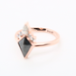 Kite cut Salt & Pepper Diamond Bezel Set with White Diamonds Crown Galaxy Diamond on 14K Gold Engagement Diamond Ring