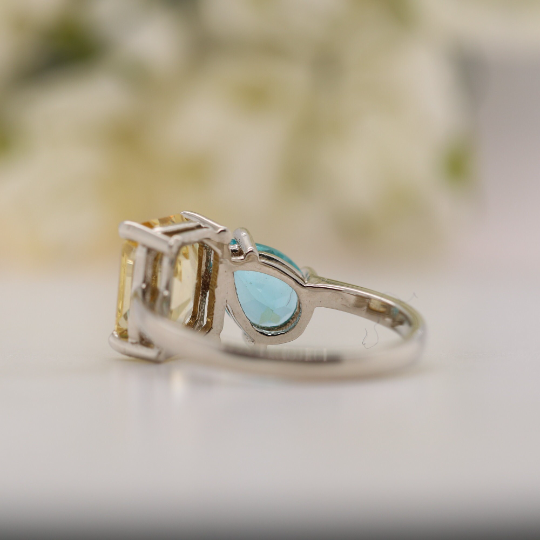 Toi Et Moi Pear And Emerald Cut Beautiful Gemstone Ring