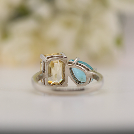 Toi Et Moi Pear And Emerald Cut Beautiful Gemstone Ring