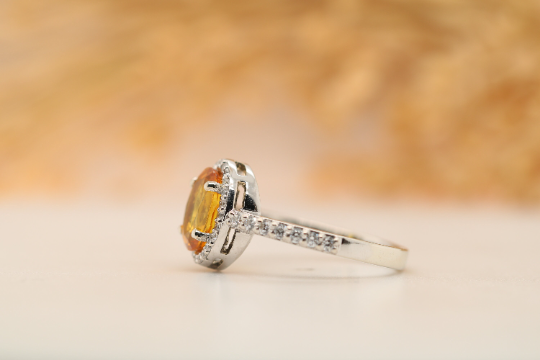 Illuminate Your Style with a Fancy Yellow Sapphire 9K White Gold Oval Shape Gemstone Ring