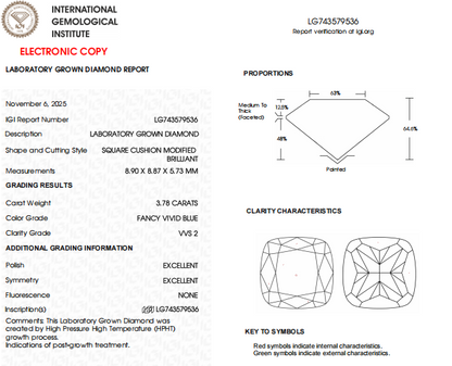 3.78 CT VVS2 Clarity Square Cushion Cut Lab Grown Diamond For Pendent | Custom Engagement Ring