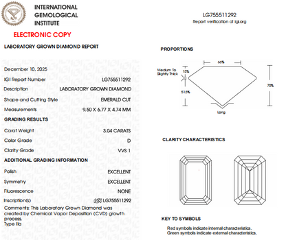 3 Carat D Color, VVS1 Clarity Emerald Cut Lab Made Diamond | Custom Jewelry