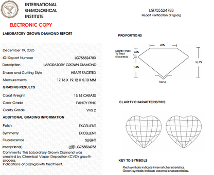 Unique 15.14 CT VVS2 Clarity, Fancy Pink Heart Shape Lab Created Diamond For Pendent