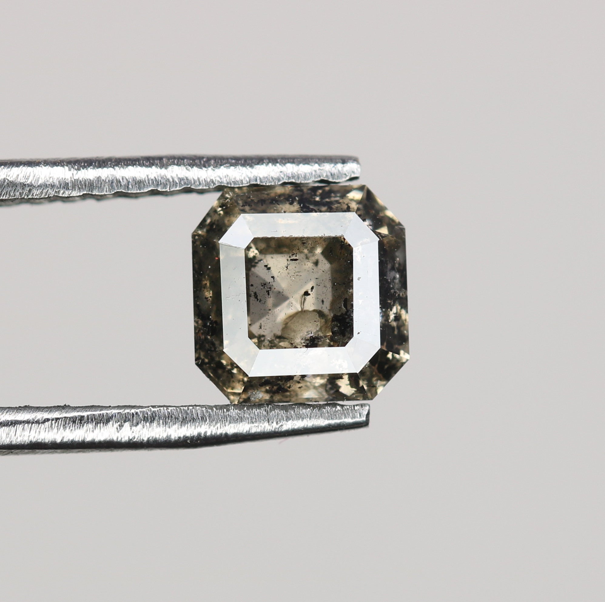 0.76 CT Natural Grey Galaxy Asscher Shape Salt And Pepper Diamond For Her