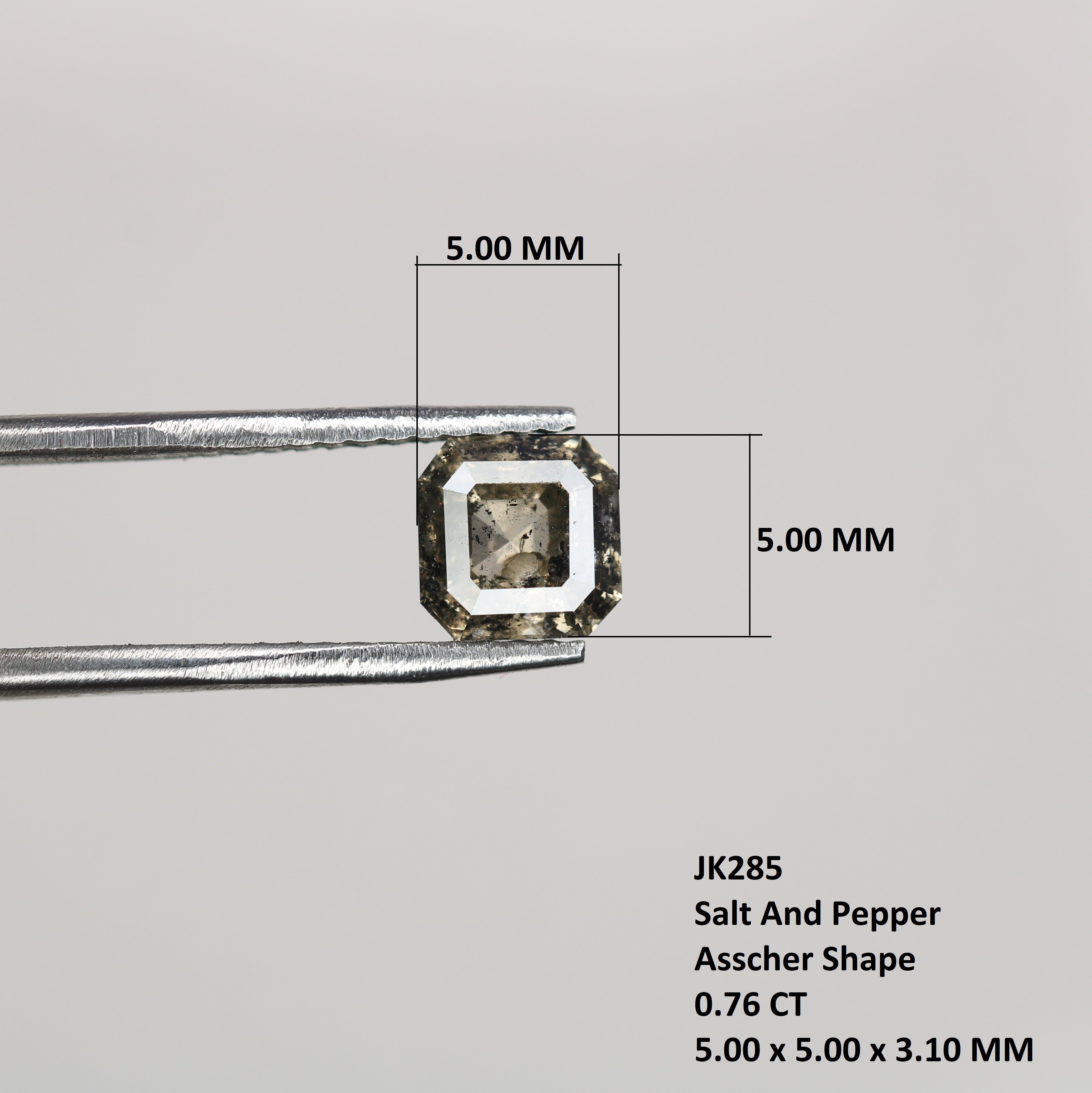 0.76 CT Natural Grey Galaxy Asscher Shape Salt And Pepper Diamond For Her