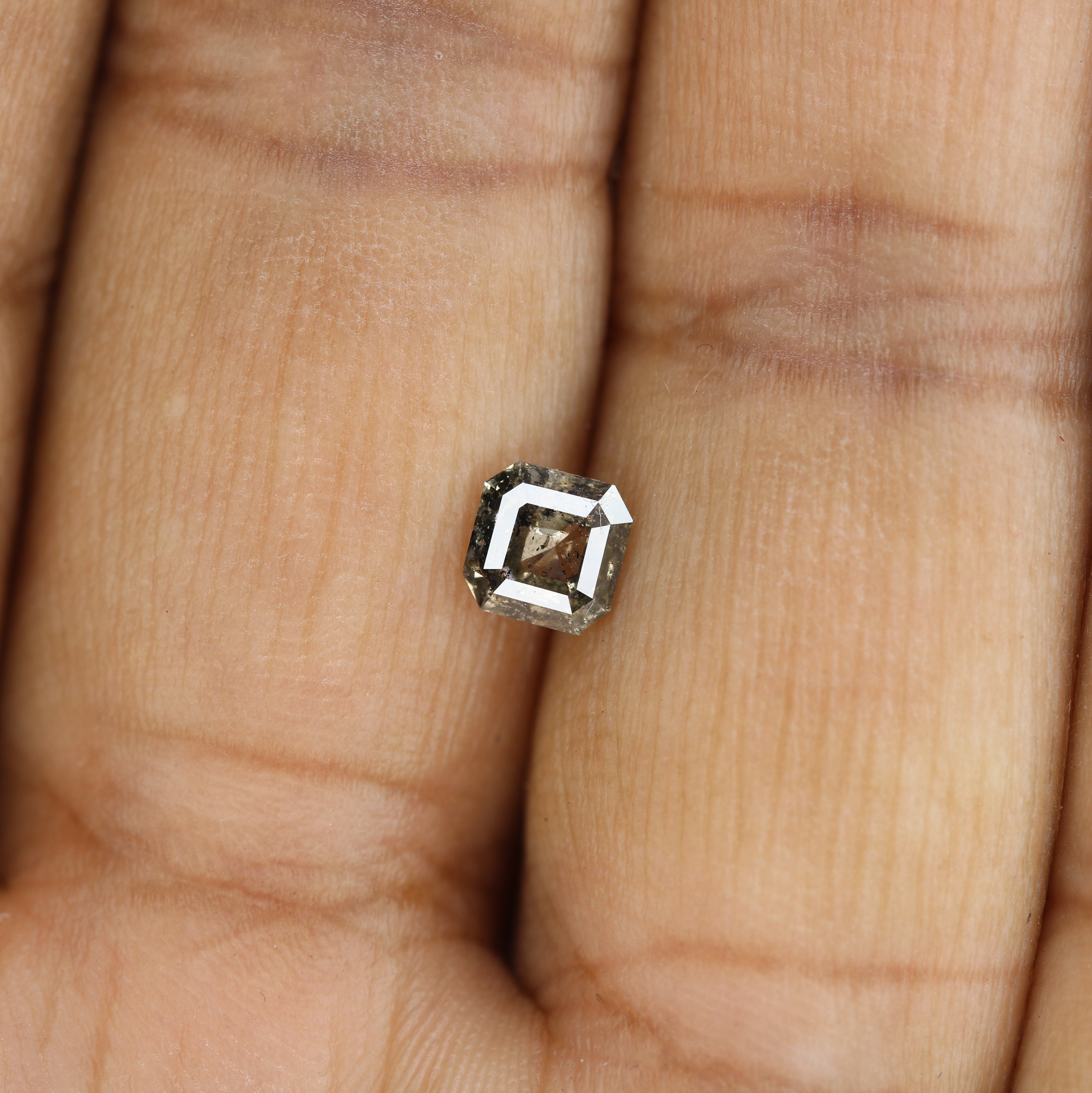 0.76 CT Natural Grey Galaxy Asscher Shape Salt And Pepper Diamond For Her