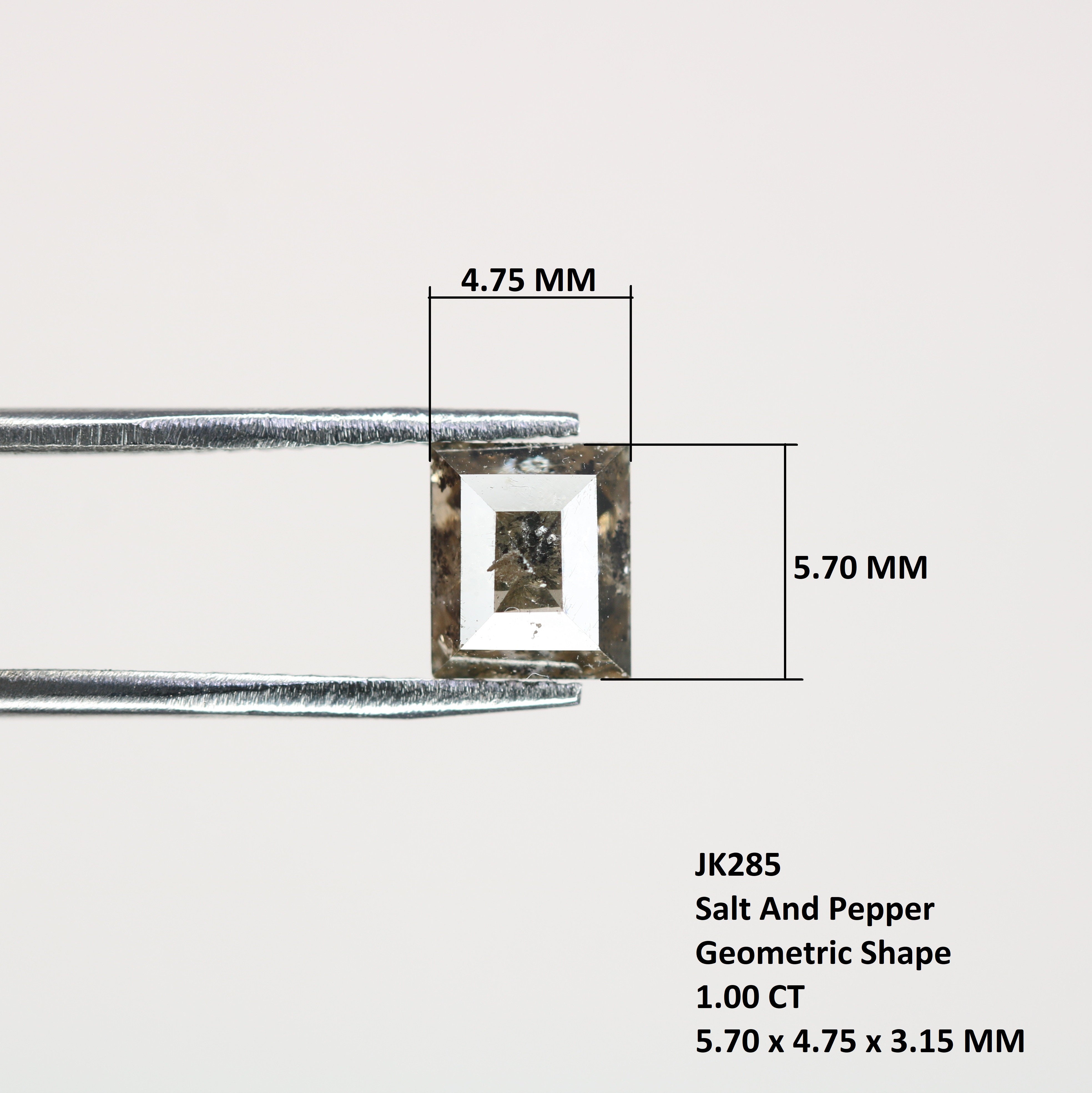 1 CT Natural Grey Galaxy Geometric Square Shape Salt And Pepper Diamond For Her