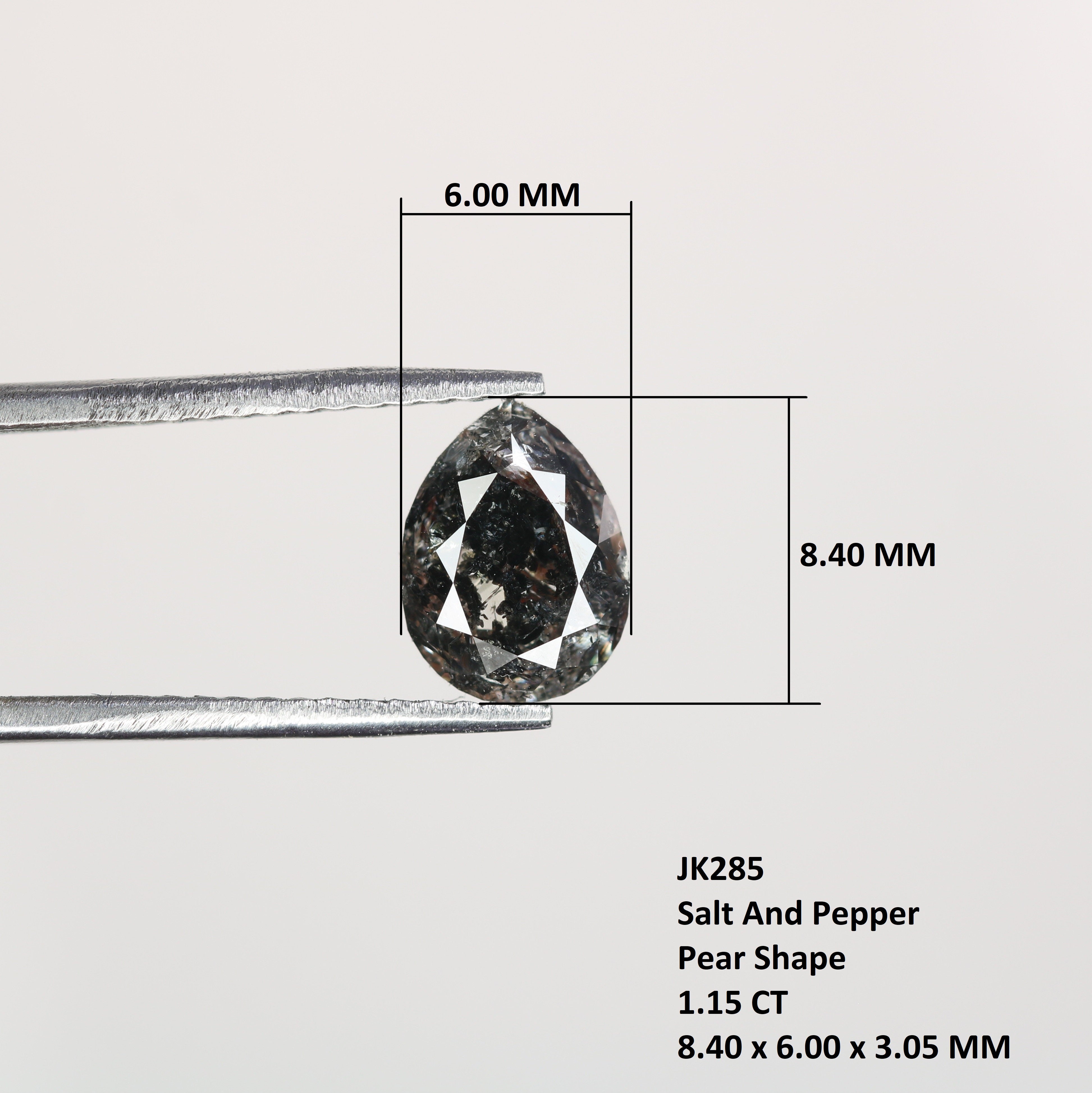 1.15 CT Natural Grey Galaxy Pear Shape Salt And Pepper Diamond For Her