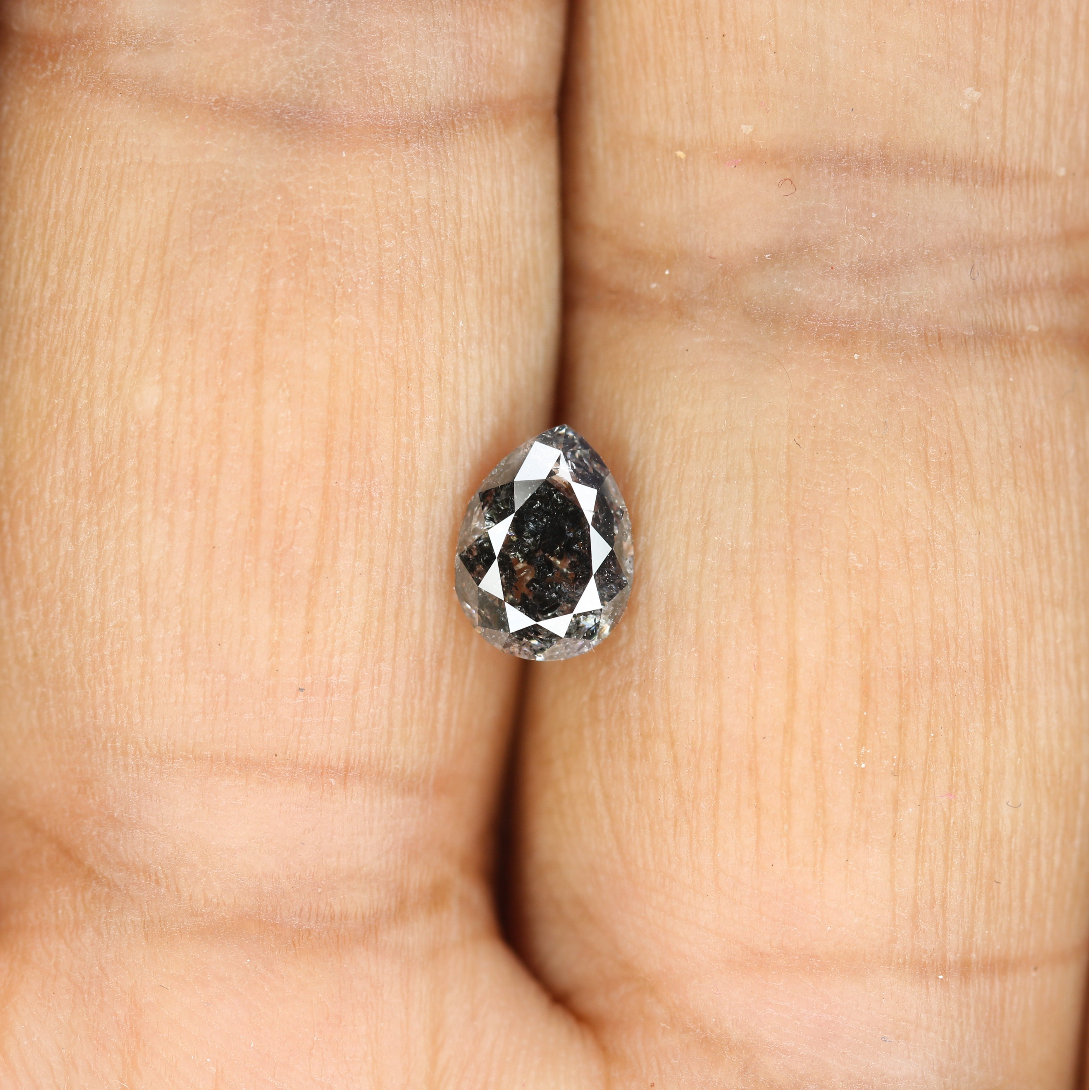 1.15 CT Natural Grey Galaxy Pear Shape Salt And Pepper Diamond For Her