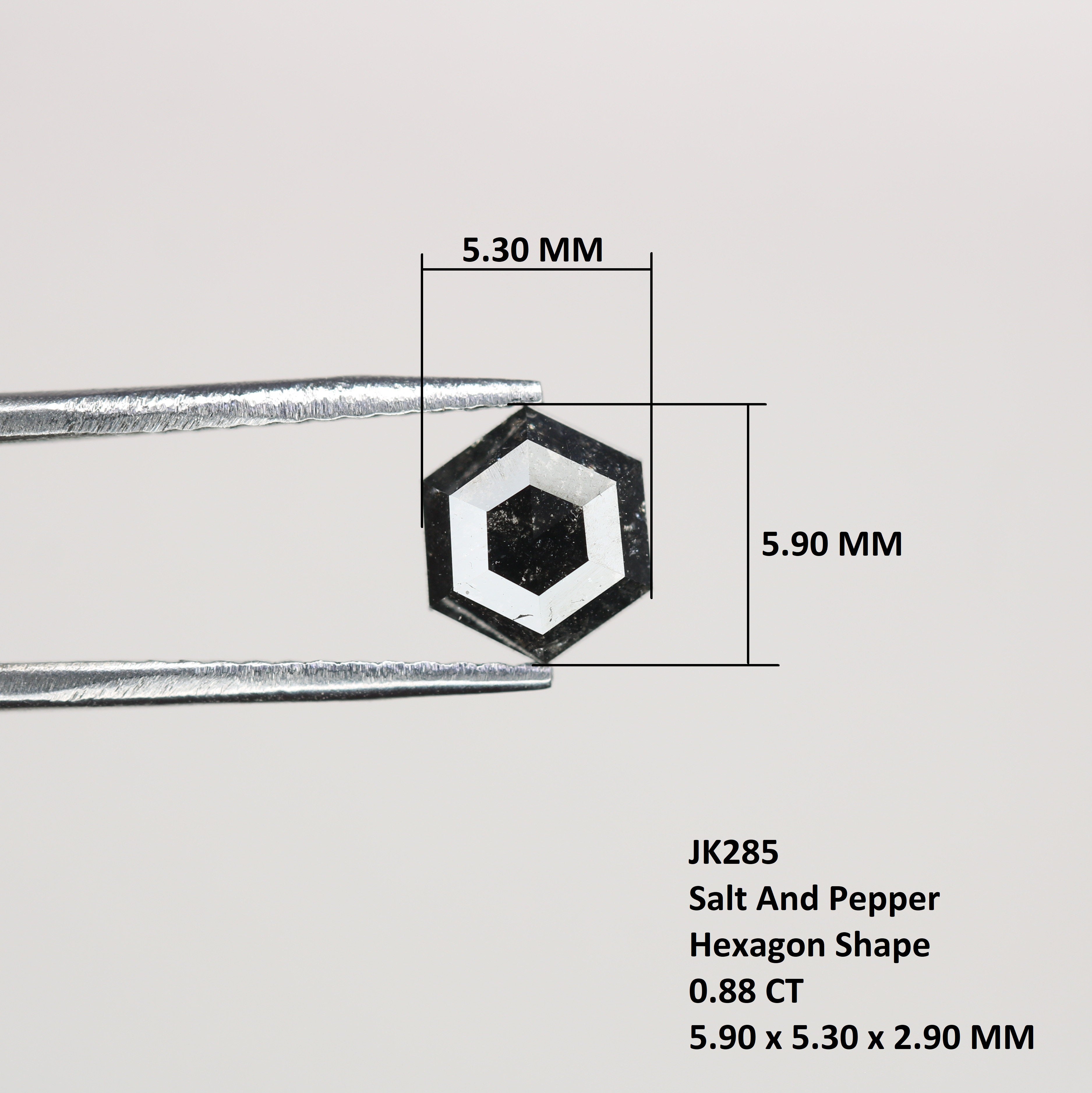 0.88 CT Natural Grey Galaxy Hexagon Shape Salt And Pepper Diamond For Her