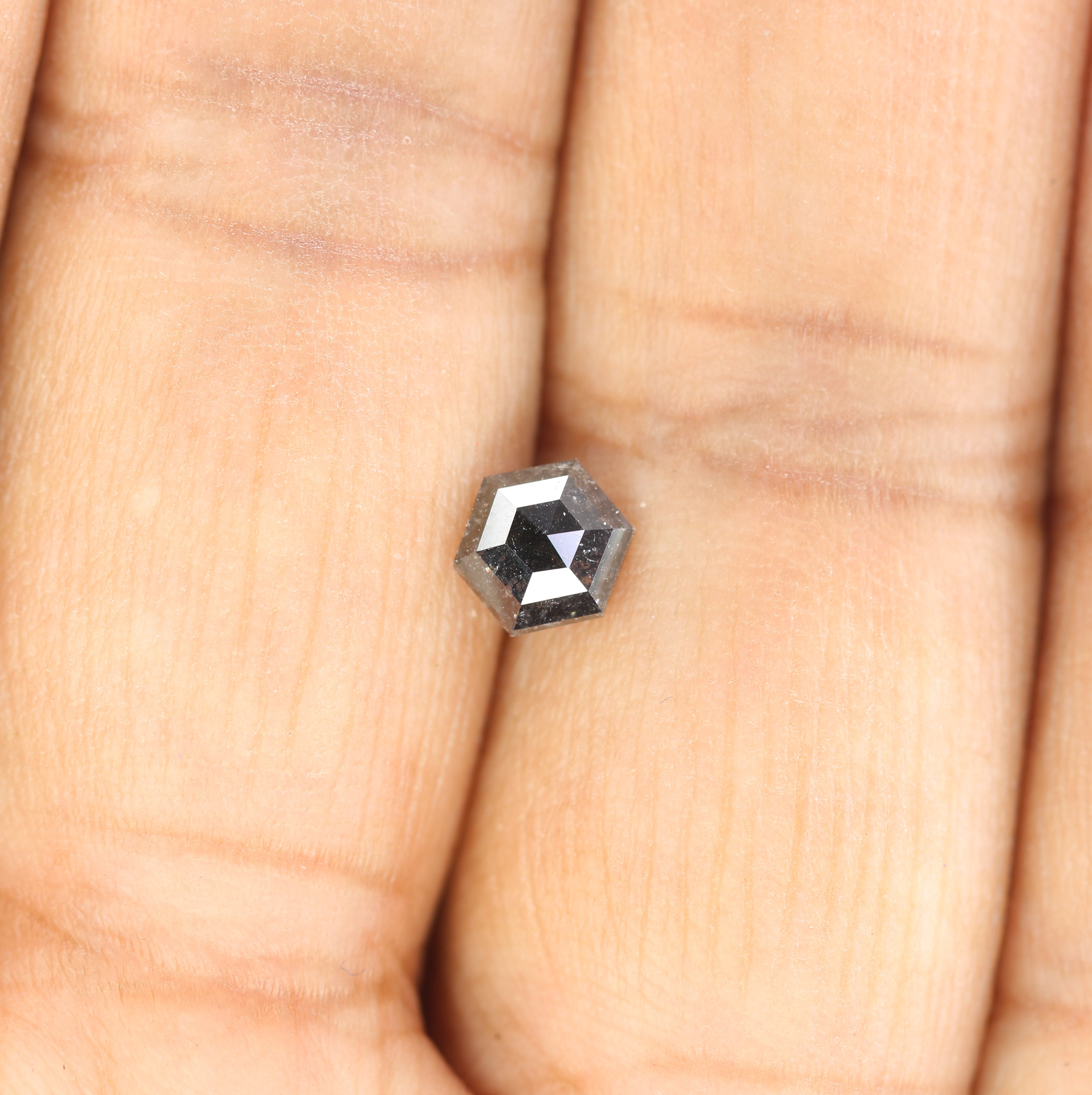 0.88 CT Natural Grey Galaxy Hexagon Shape Salt And Pepper Diamond For Her