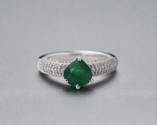 Heart-Shape Emerald Ring / 14k Solitaire Emerald Ring / Promise Ring / 14k Gold Stackable Emerald Ring Fine Jewelry - JayKrishna Diamond