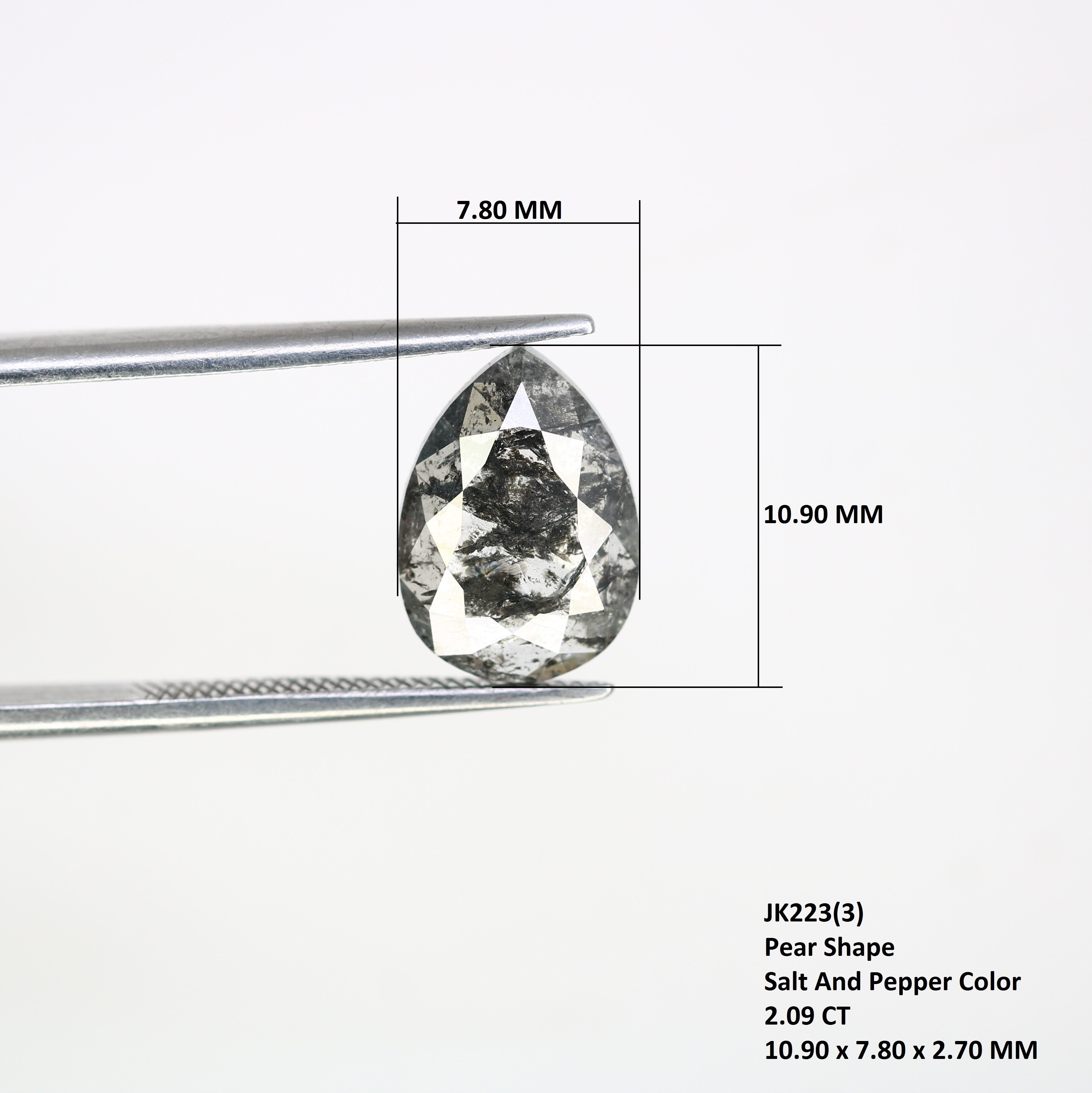 Pear Cut Diamond 2.09 Carat Natural Loose Salt And Pepper Diamond Ring
