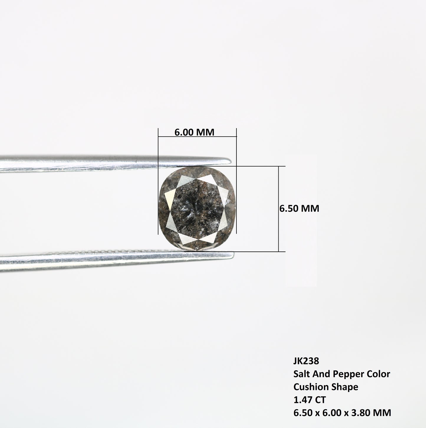 1.47 CT Cushion Cut Salt And Pepper 6.50 MM Diamond