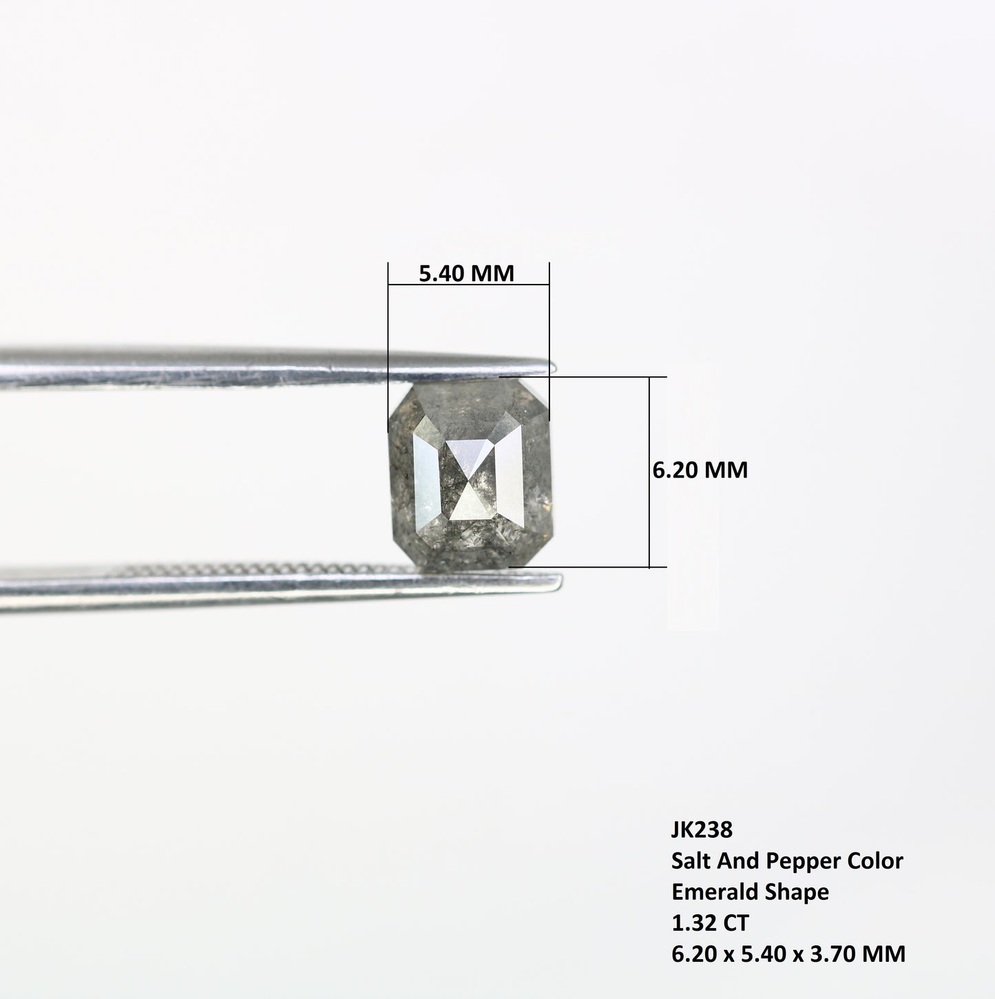 1.32 CT 6.20 MM Emerald Cut Salt And Pepper Diamond