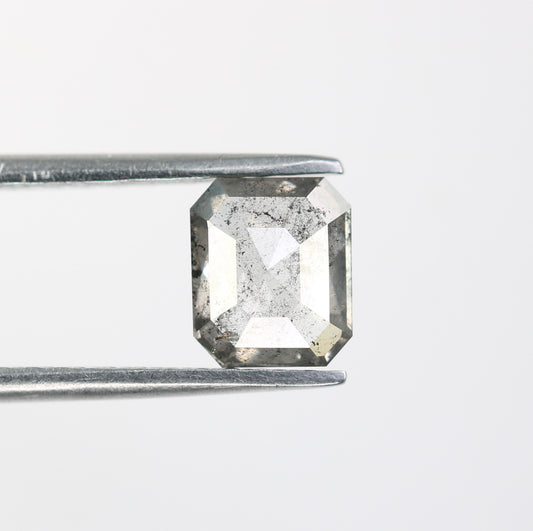 1.06 CT Elegant Emerald Shape Salt And Pepper Diamond For Engagement Ring | Halo set Ring