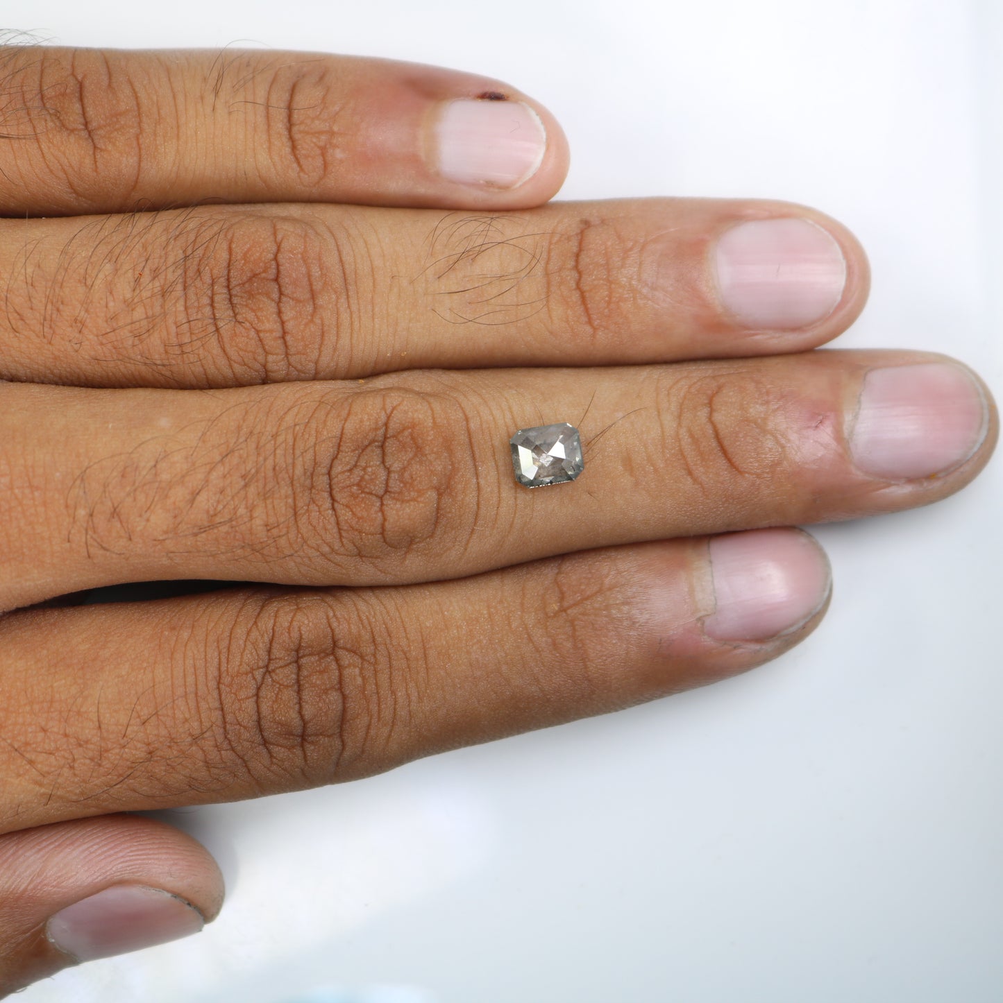 1.06 CT Elegant Emerald Shape Salt And Pepper Diamond For Engagement Ring | Halo set Ring