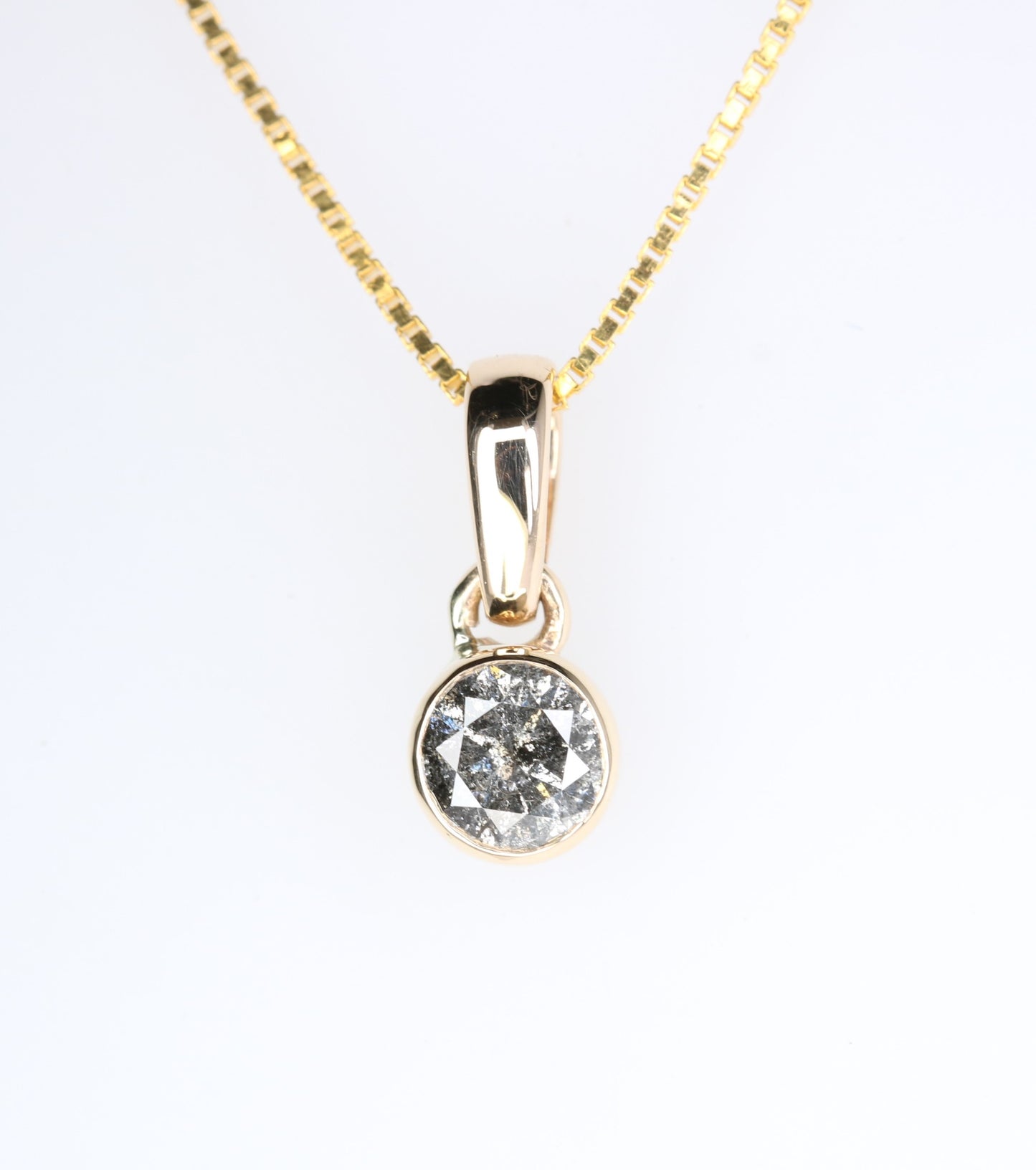 Loose Salt And Pepper Diamond Pendant Bezel Setting With 10K Gold Chain Necklace Gift For Her