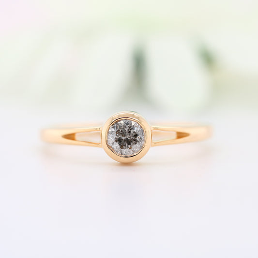 Round Brilliant Cut Salt And Pepper Yellow Gold Engagement Ring