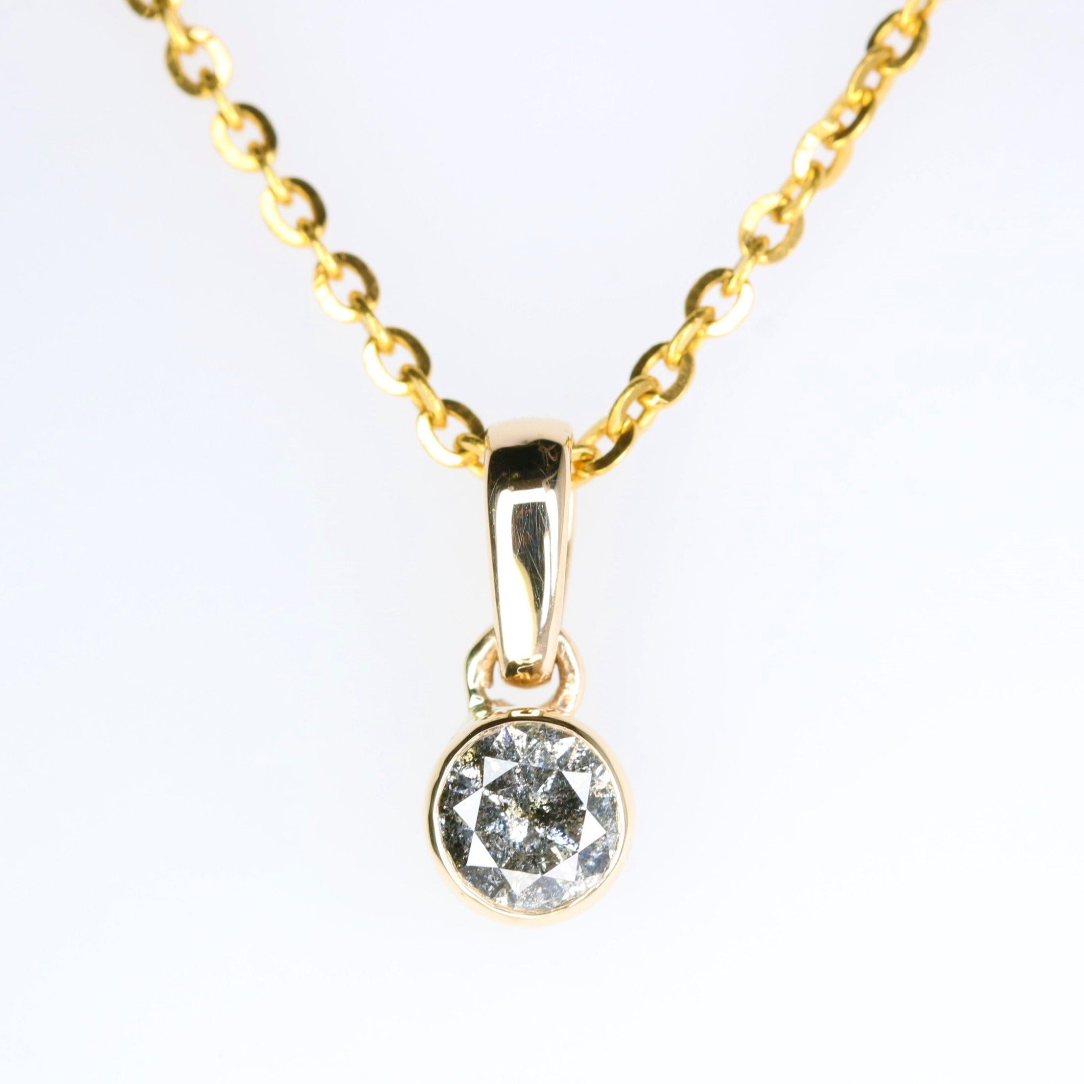 Salt And Pepper Round Brilliant Cut Diamond Pendant Bezel Setting With 10K Gold Chain Necklace For Women