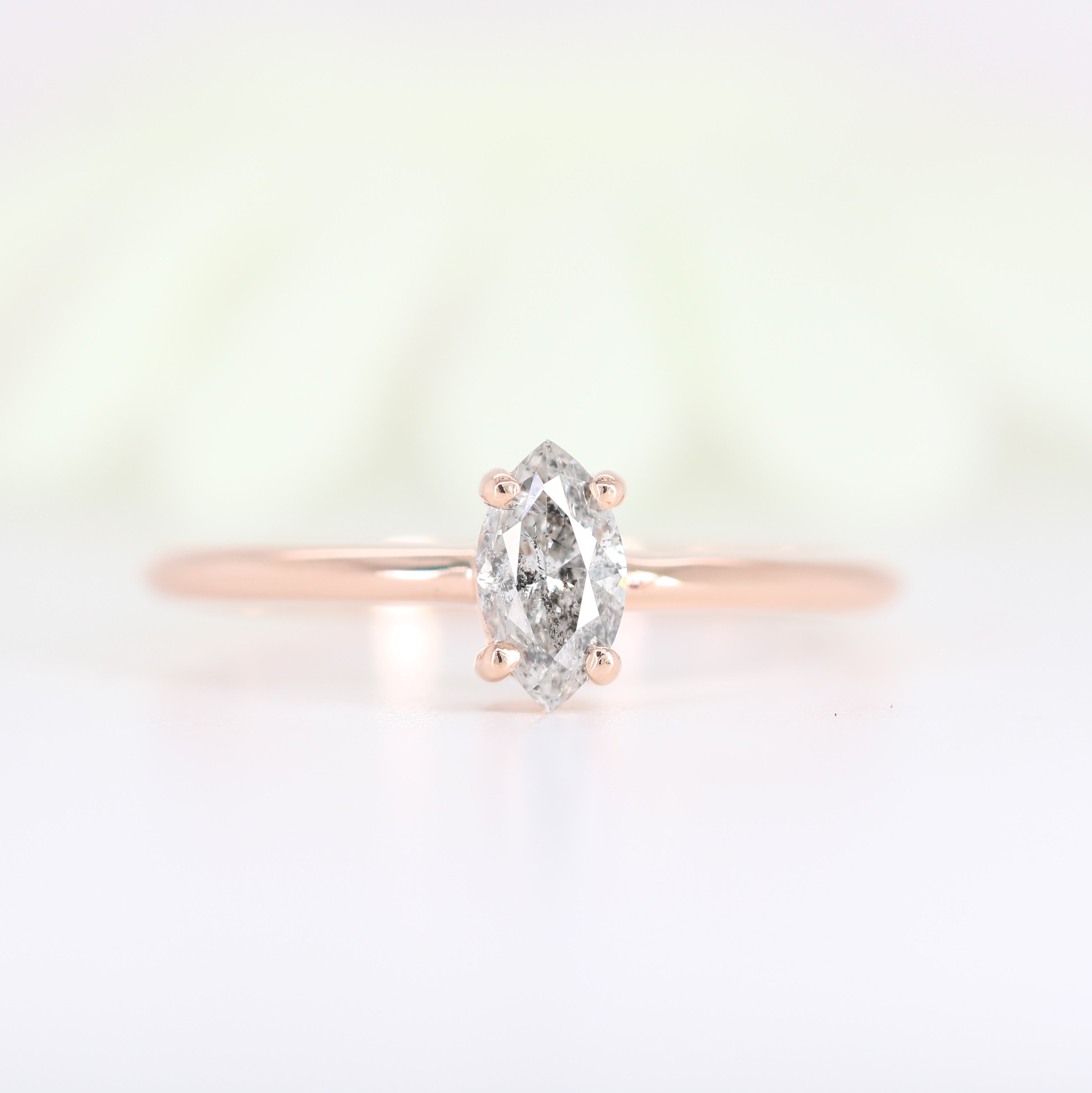 Polished Marquise Cut 14K Rose Gold Salt And Pepper Diamond Ring