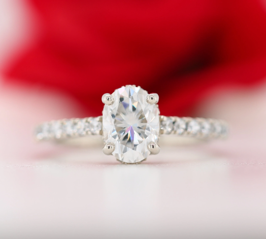 Hidden Halo Oval Engagement Ring In 10k White Gold