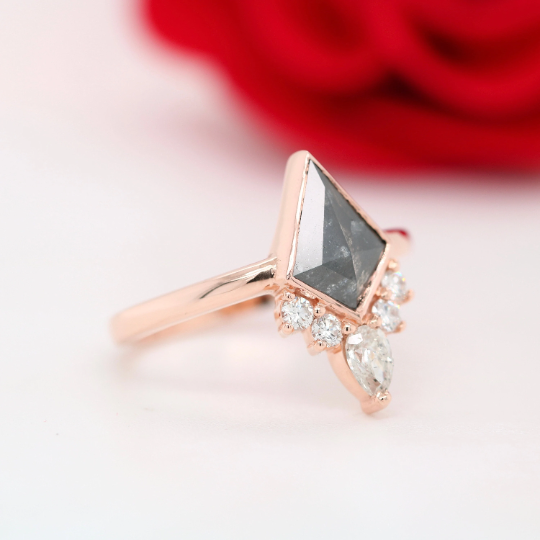 Bezel Set With White Diamonds Crown Galaxy Diamond On 14K Gold Kite Salt And Pepper Engagement Ring