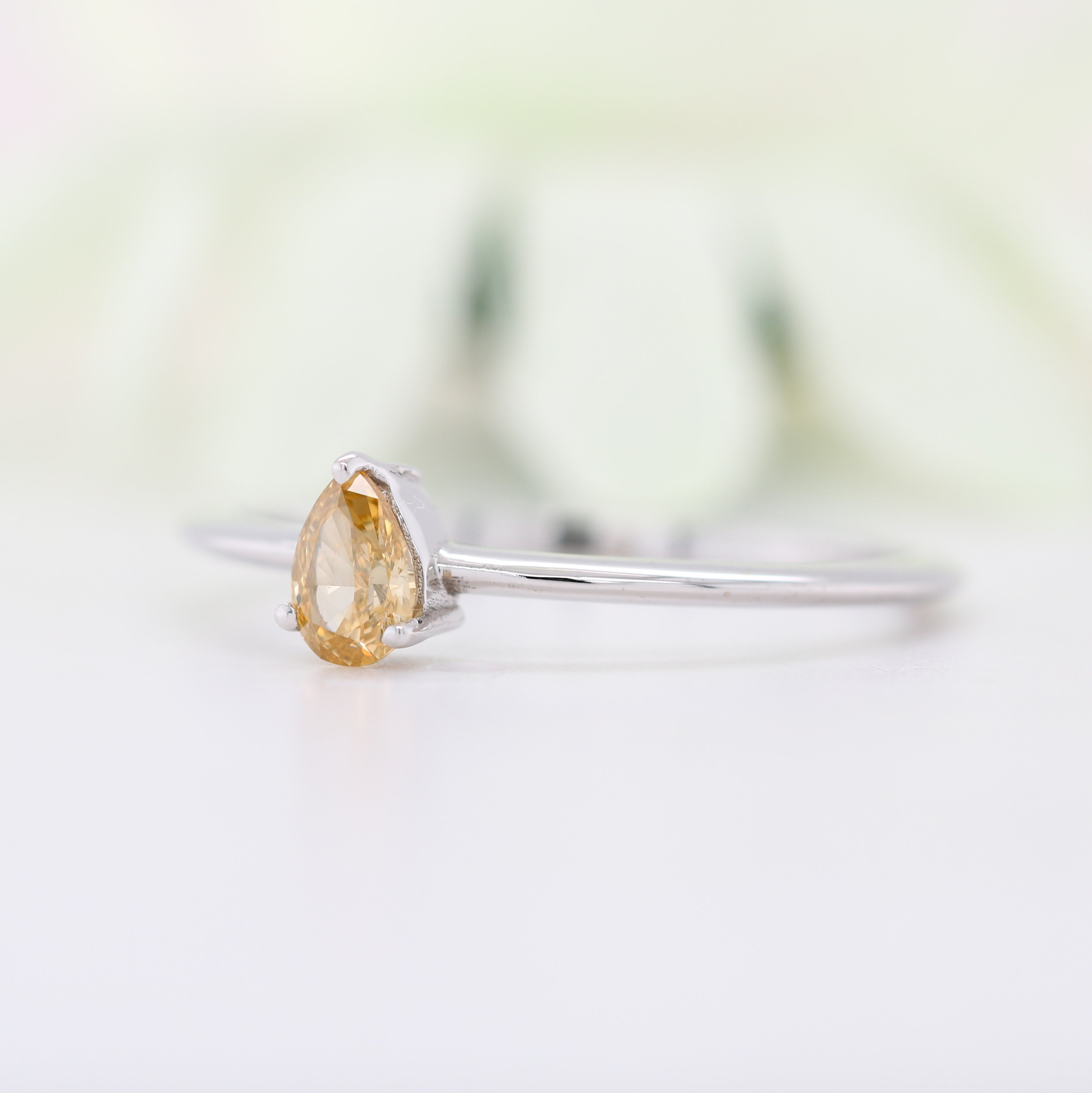Fancy Yellow Pear Diamond 14K White Gold Engagement Ring