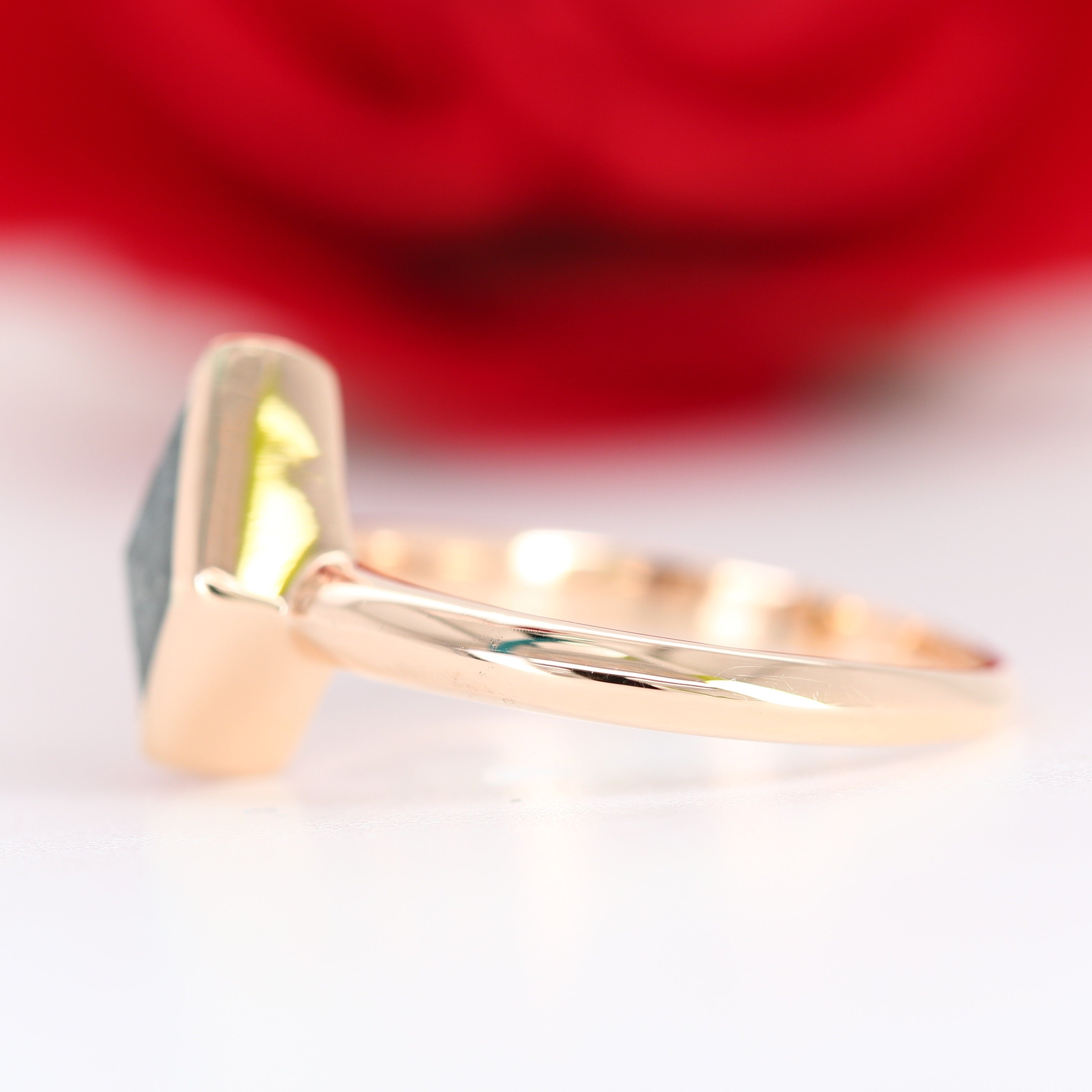 Natural Salt And Pepper 18K Rose Gold Kite Bezel Set Engagement Ring