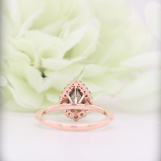 Salt And Pepper Diamond Pear Cut 14K Rose Gold Engagement Ring