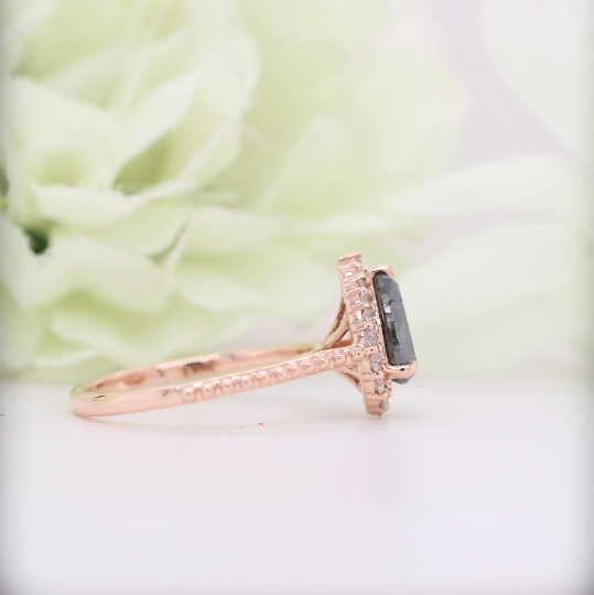Salt And Pepper Diamond Pear Cut 14K Rose Gold Engagement Ring