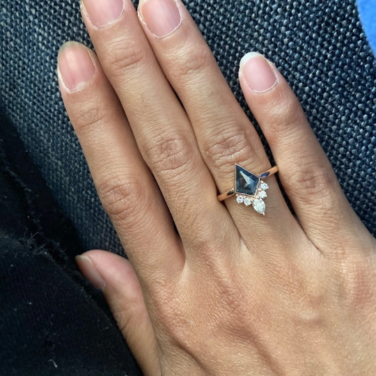 Bezel Set With White Diamonds Crown Galaxy Diamond On 14K Gold Kite Salt And Pepper Engagement Ring