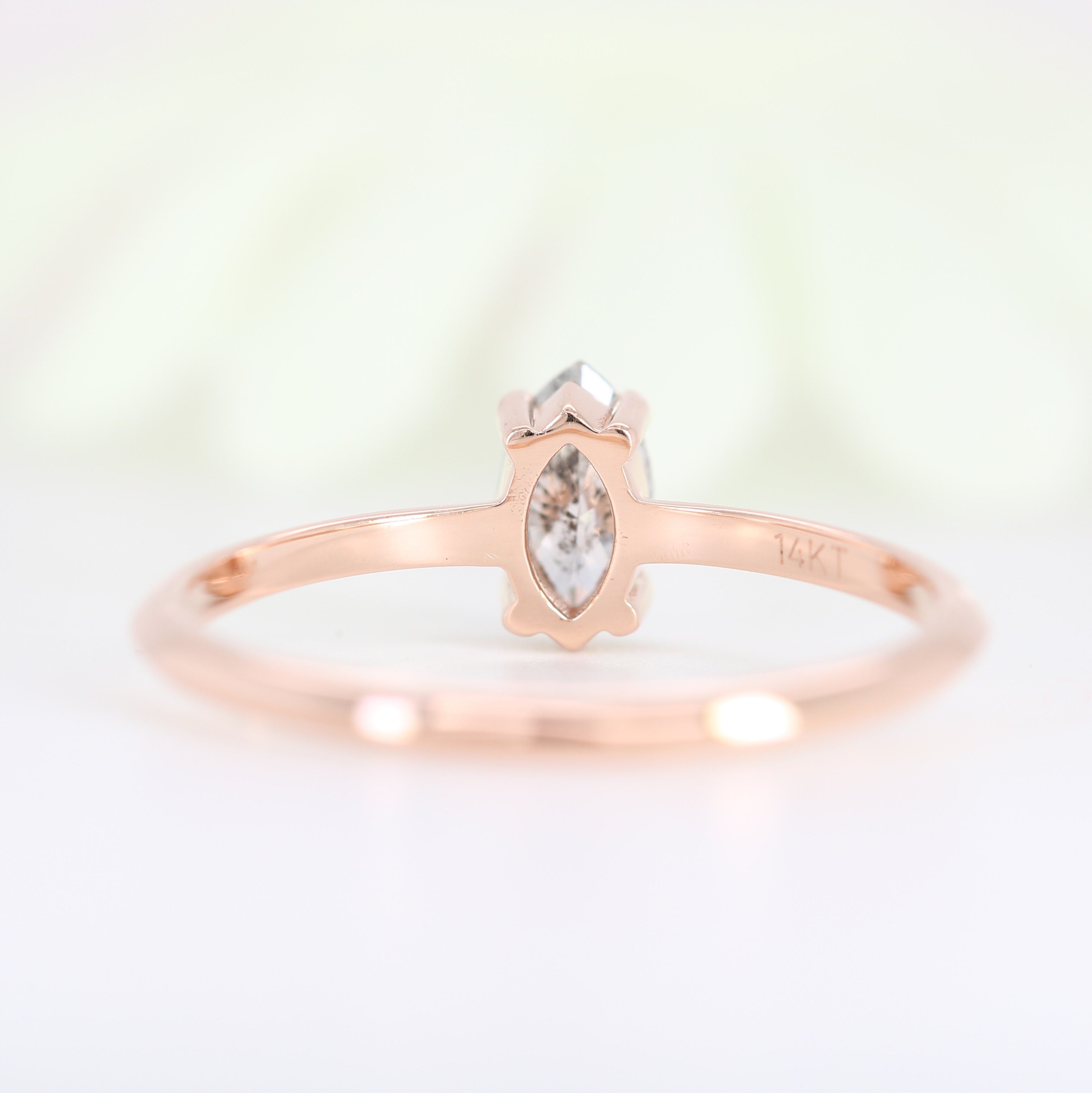 Polished Marquise Cut 14K Rose Gold Salt And Pepper Diamond Ring