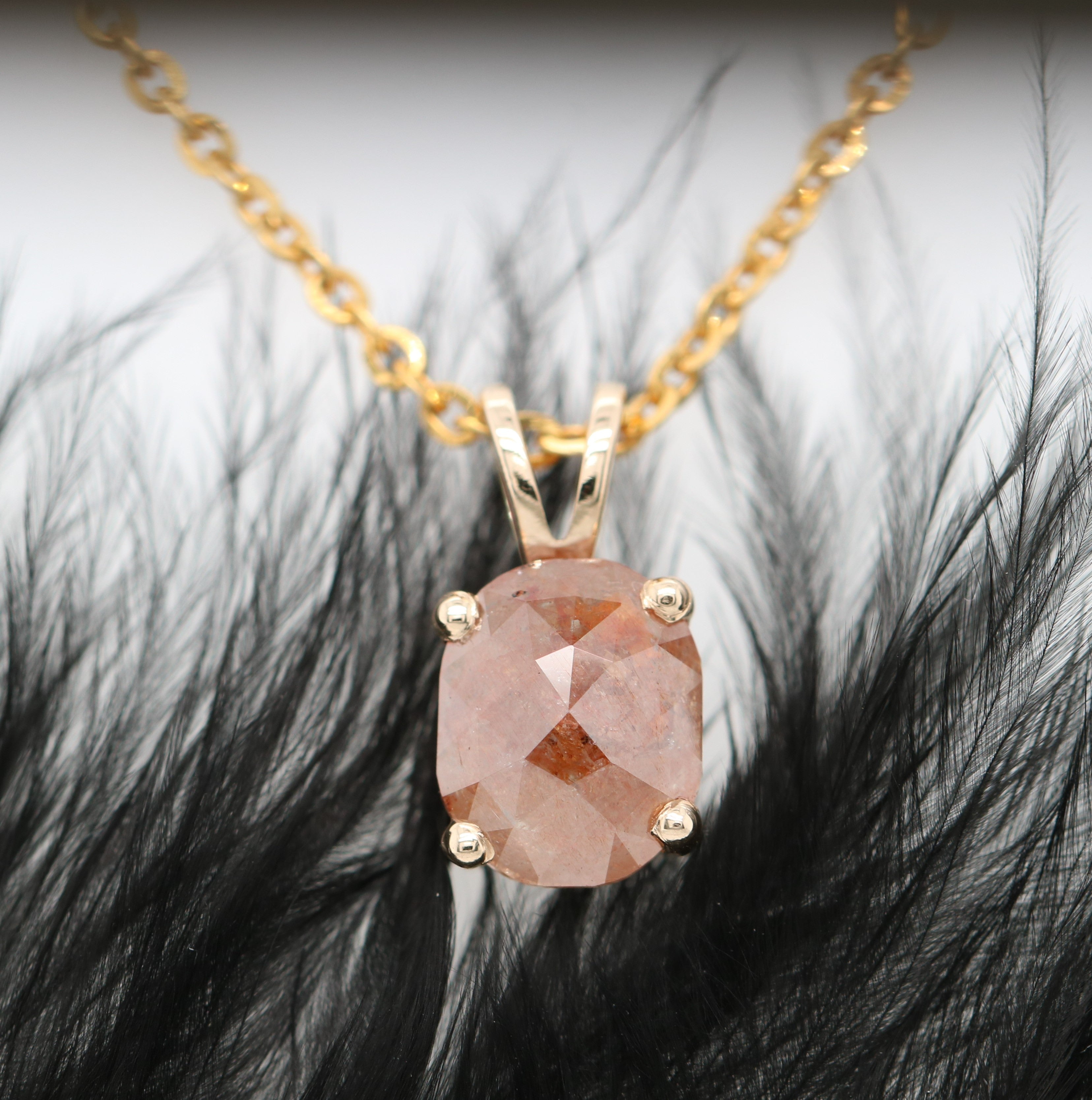 Oval Shape Peach Diamond Pendant with 18K Yellow Gold Chain Necklace For Women
