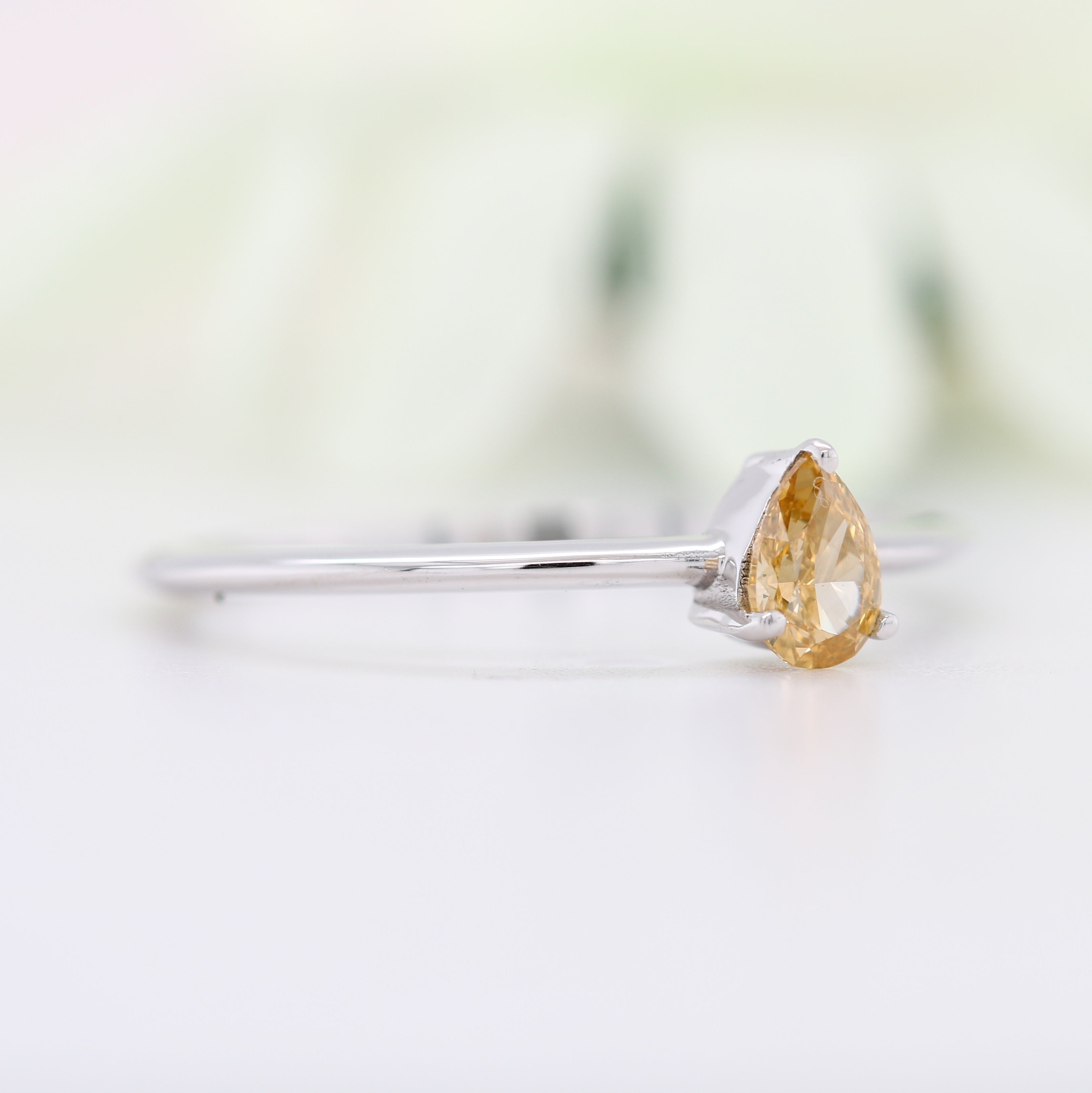 Fancy Yellow Pear Diamond 14K White Gold Engagement Ring