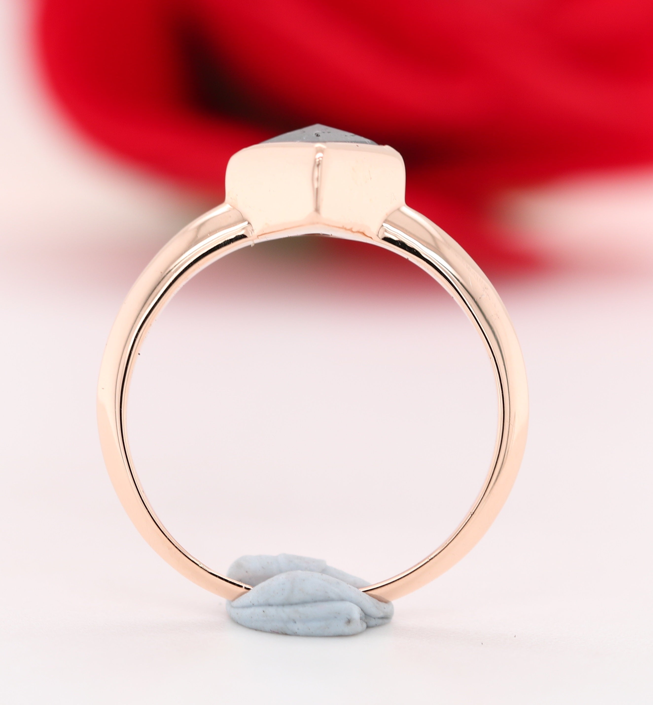 Natural Salt And Pepper 18K Rose Gold Kite Bezel Set Engagement Ring
