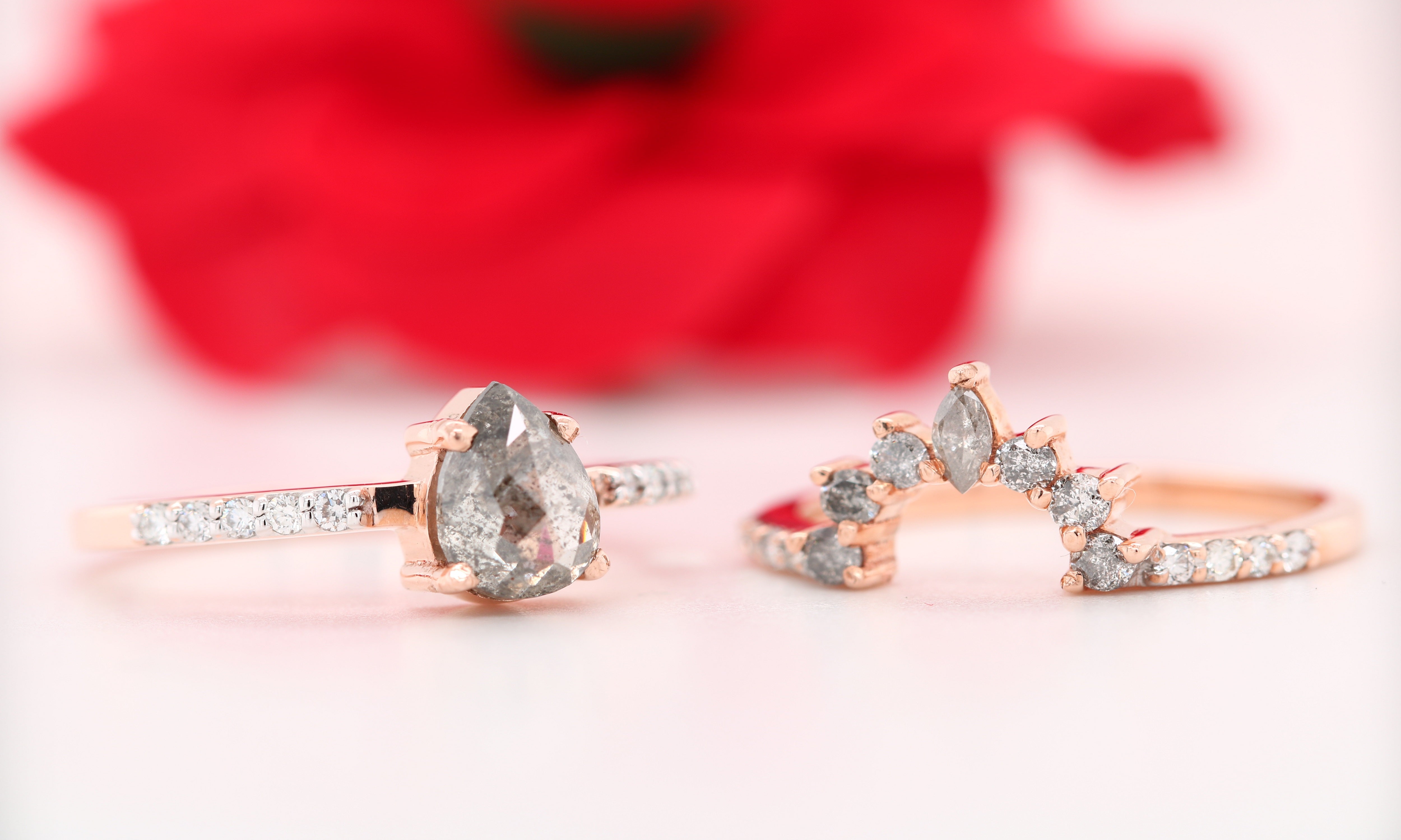 Pear Salt and Pepper Diamond Engagement Ring