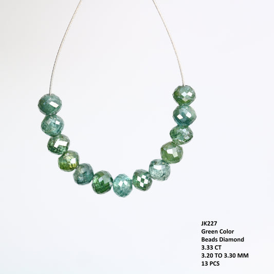 3.33 Carat Green Color Round Shape Polished Drilled Diamond Beads Necklace