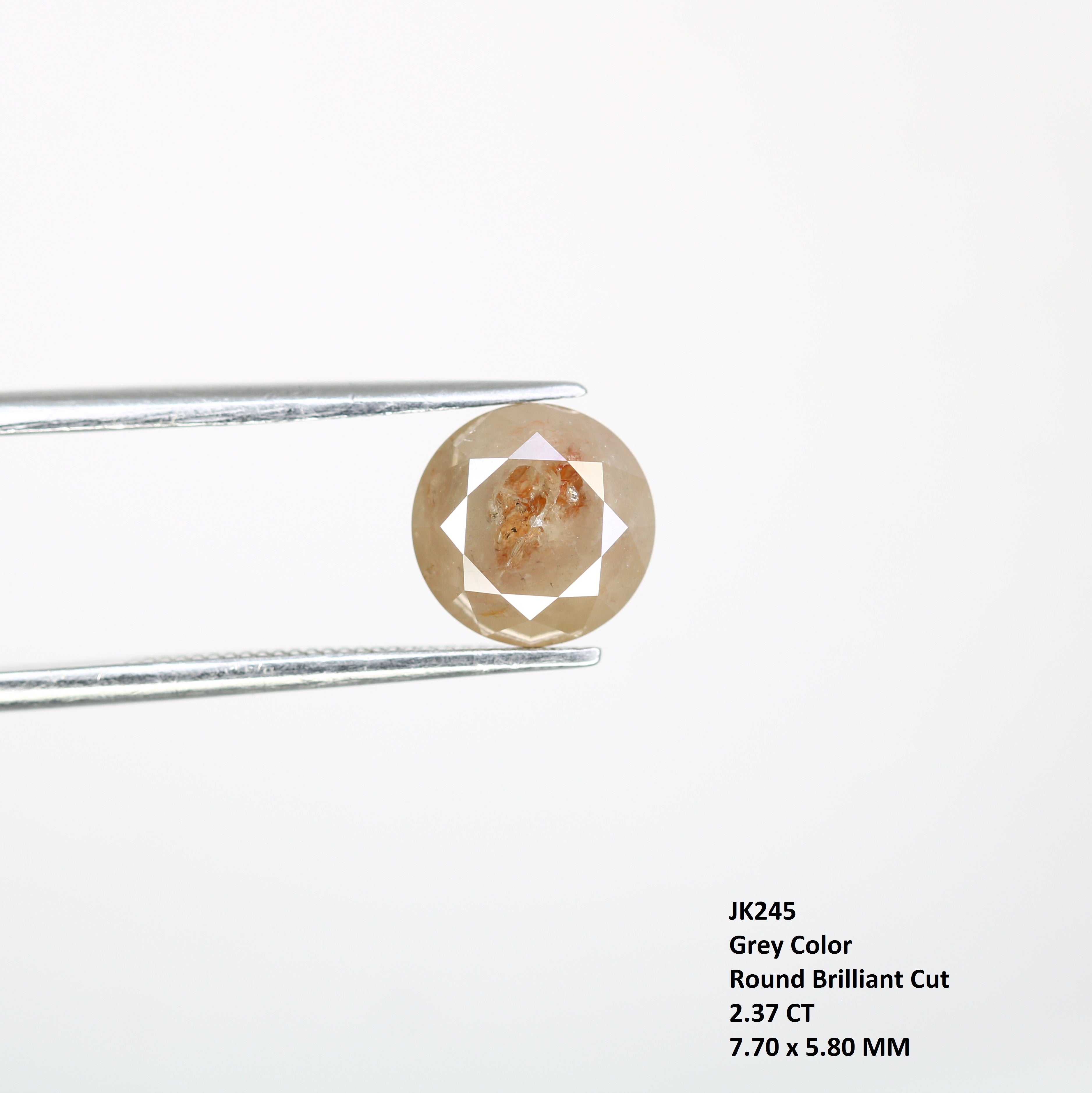 2.37 CT Natural Grey Round Brilliant Cut 7.70 MM Loose Diamond For Wedding Ring