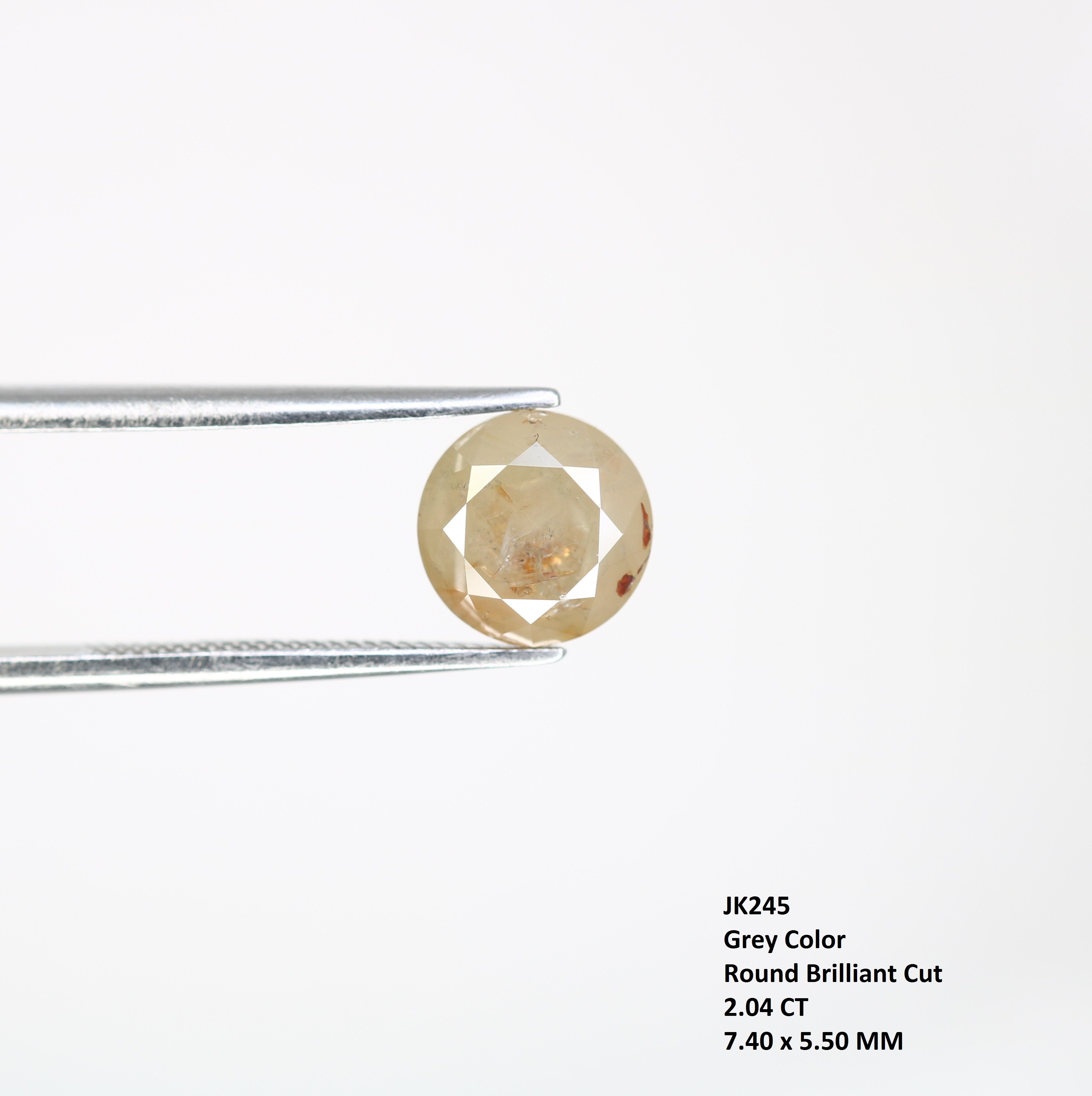 2.04 CT 7.40 MM Natural Grey Round Brilliant Cut Loose Diamond For Wedding Ring